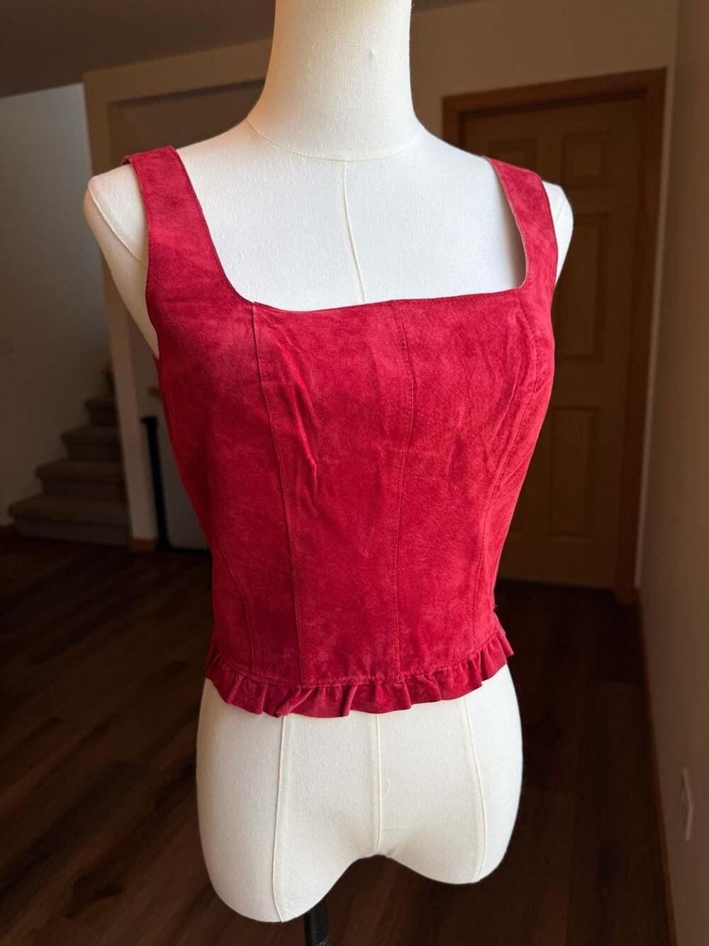 Bebe Women's Red Genuine Suede Leather Corset Tank Top Sz 4 / S